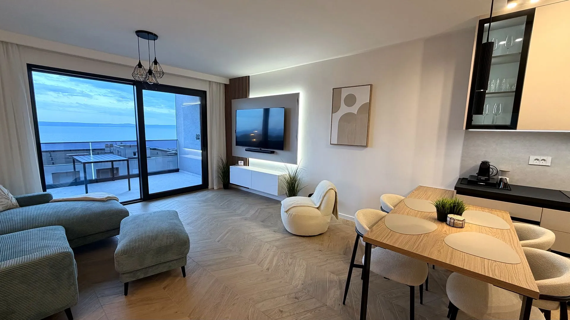 Open-plan living and dining area at Marestina