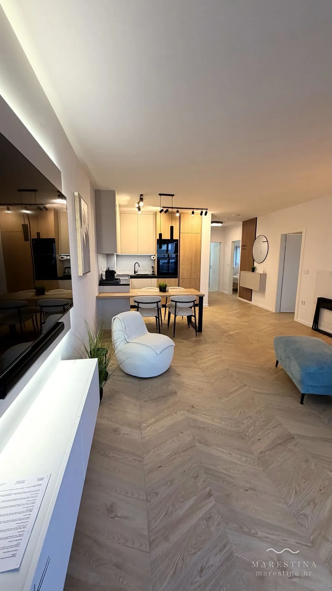 Open-plan living and dining area at Marestina