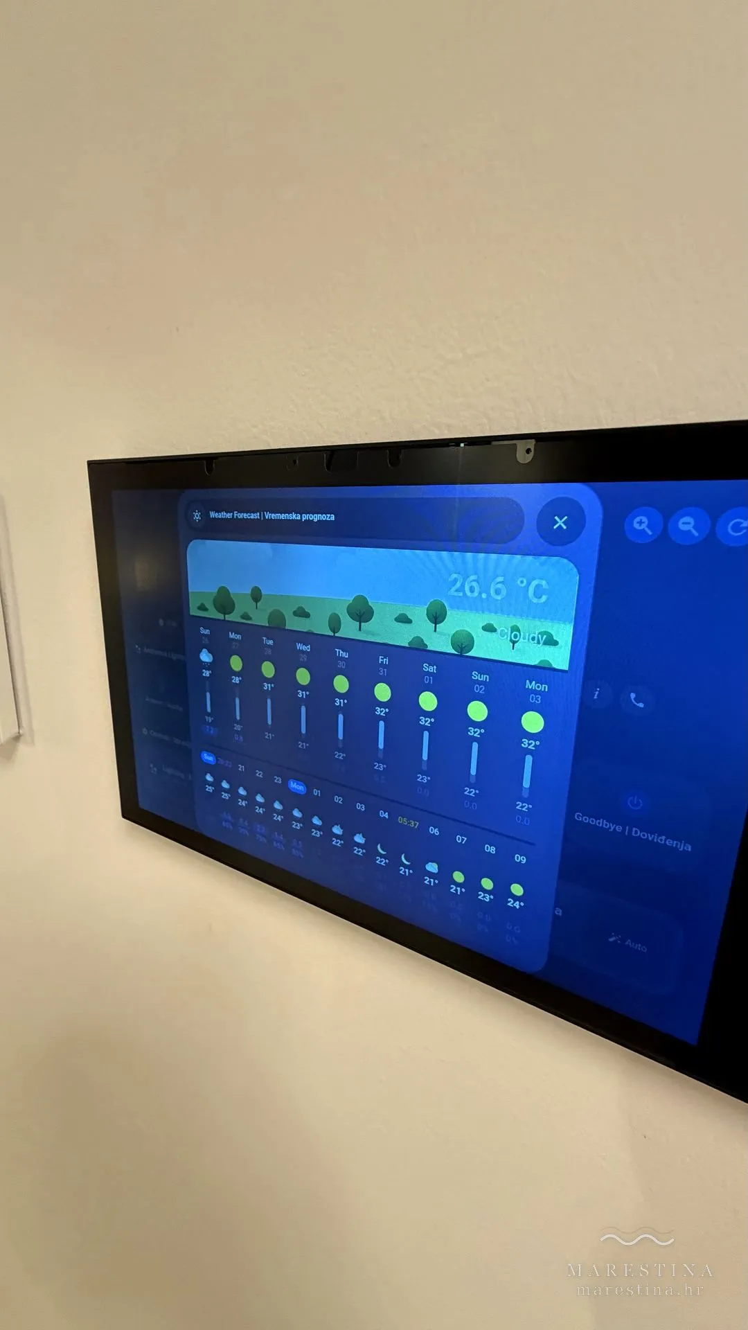 Smart home control panel at Marestina
